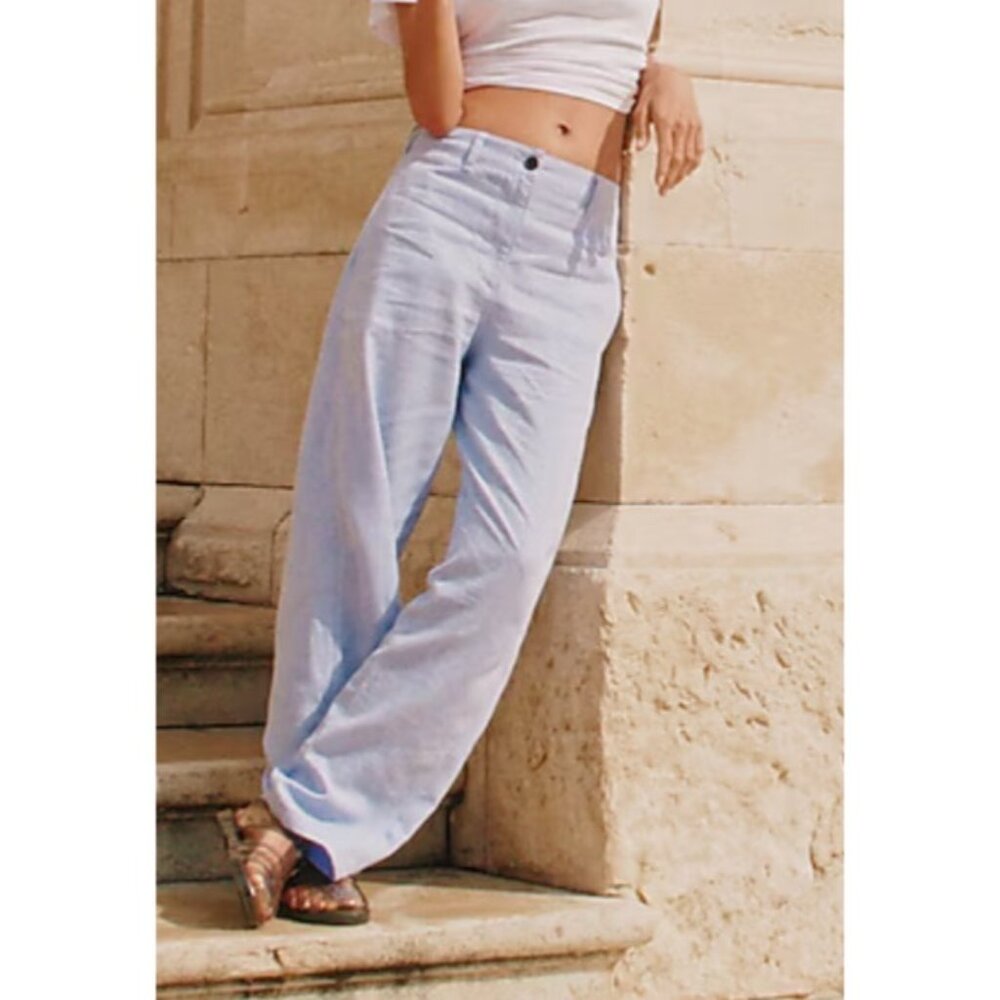 J.Crew relaxed barrel leg pants linen 90s money hazy hydrangea sz 0‎